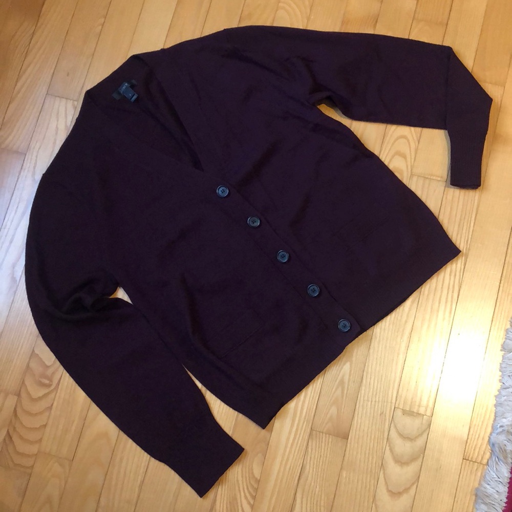 J Crew merino wool cardigan size Large burgundy like new
